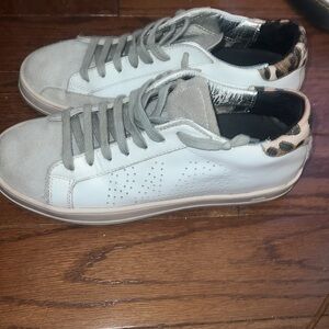 Women’s P448 Leather Luxury Low Top Sneakers with Leopard and Silver Accents